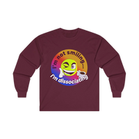 I'm not smiling I'm dissociating Long Sleeve Tee | Emoji Illustration, Mental Health Humor