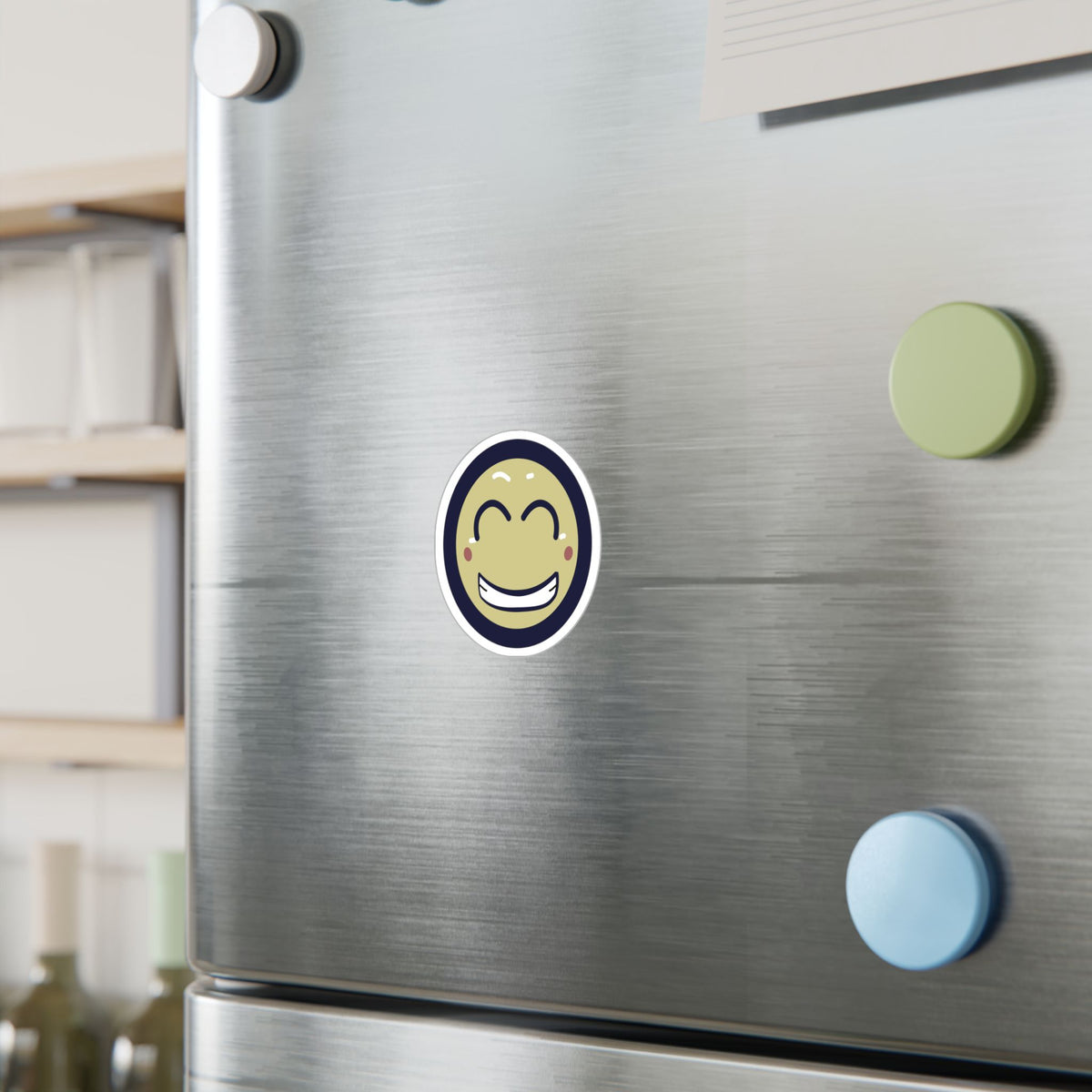 Smiling Emoji Kiss-Cut Vinyl Decal — Cheerful Happy Face Sticker for Laptops, Water Bottles & Windows